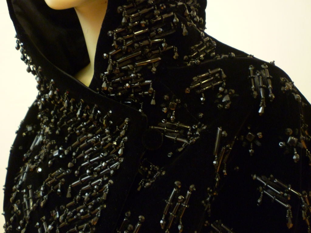 I. Magnin 50s Avant Garde Beaded Velvet Evening Jacket  w/ Hood 1