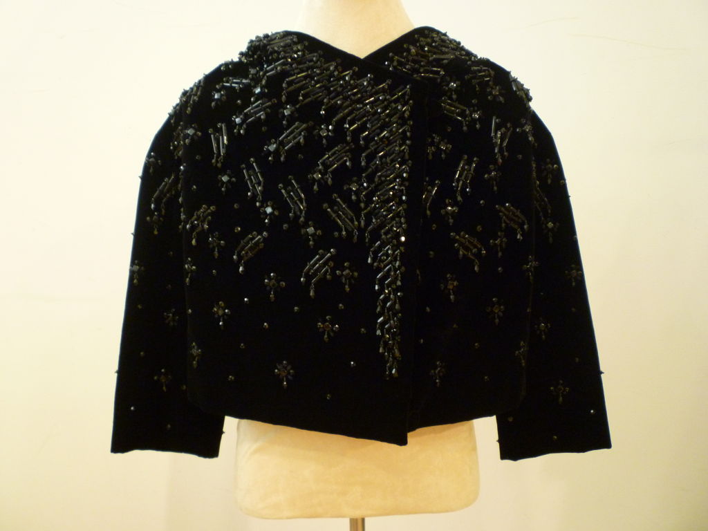 I. Magnin 50s Avant Garde Beaded Velvet Evening Jacket  w/ Hood 2