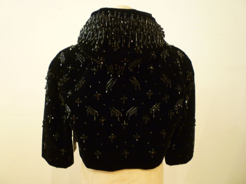I. Magnin 50s Avant Garde Beaded Velvet Evening Jacket  w/ Hood 3
