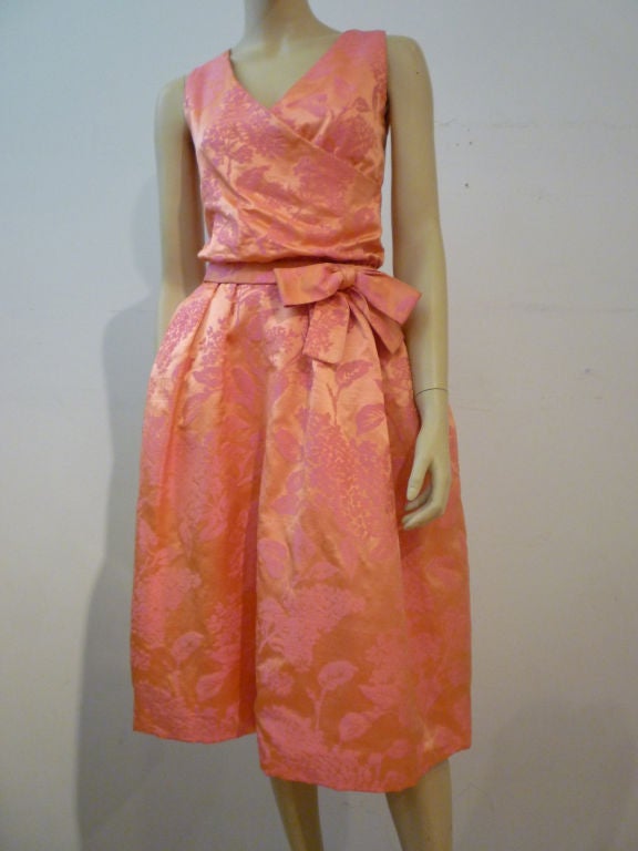 Orange Christian Dior Late '50s Silk Brocade Cocktail Dress w/ Shoes