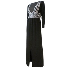 Pauline Trigere Art Deco Revival Gown w/ Rhinestones & Beading 11