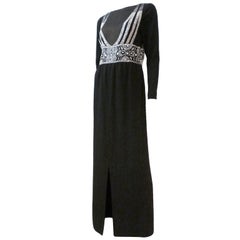 Pauline Trigere Art Deco Revival Gown w/ Rhinestones & Beading
