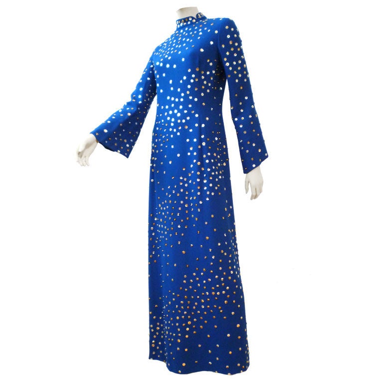 Pauline Trigere Celestial Sequin Gown in Cobalt Blue