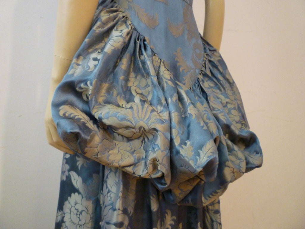 1930s Brocade Evening Gown w/ Low Back and Bustle 1