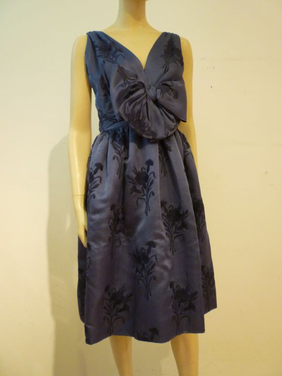 James Galanos Indigo Embroidered 60s Silk Party Dress