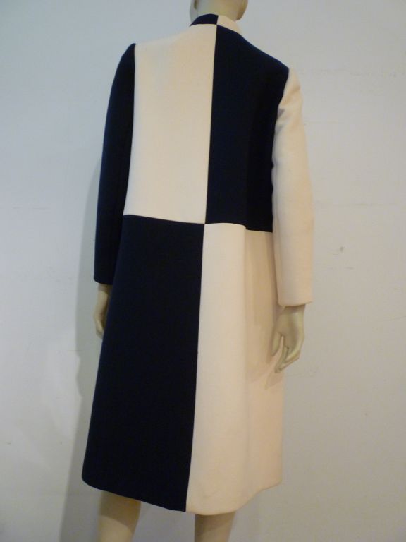 Women's Norman Norell 60s Navy and Cream Checkerboard Wool Coat
