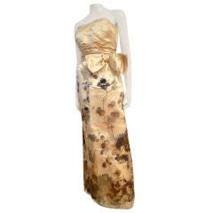 Philip Hulitar Gorgeous 50s Strapless Column Gown Hand Painted