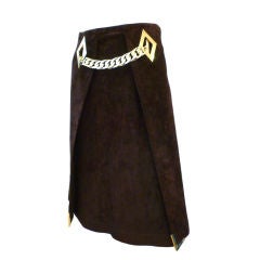 Vintage Gucci 1960s Mod Suede Skirt with Metal Hardware and Chain