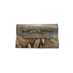 Saks Fifth Ave. 70s Snakeskin and Brushed Aluminum Clutch