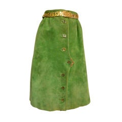 Vintage Gucci Genuine Mod 60s Green Suede Skirt w/ Metal Trim