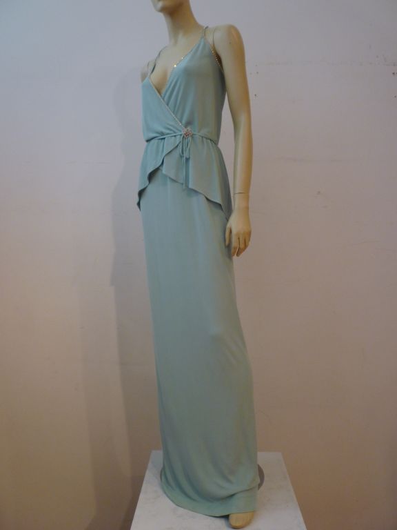 Loris Azzaro Gorgeous 70s Bias Wrap-Style Gown w/ Peplum