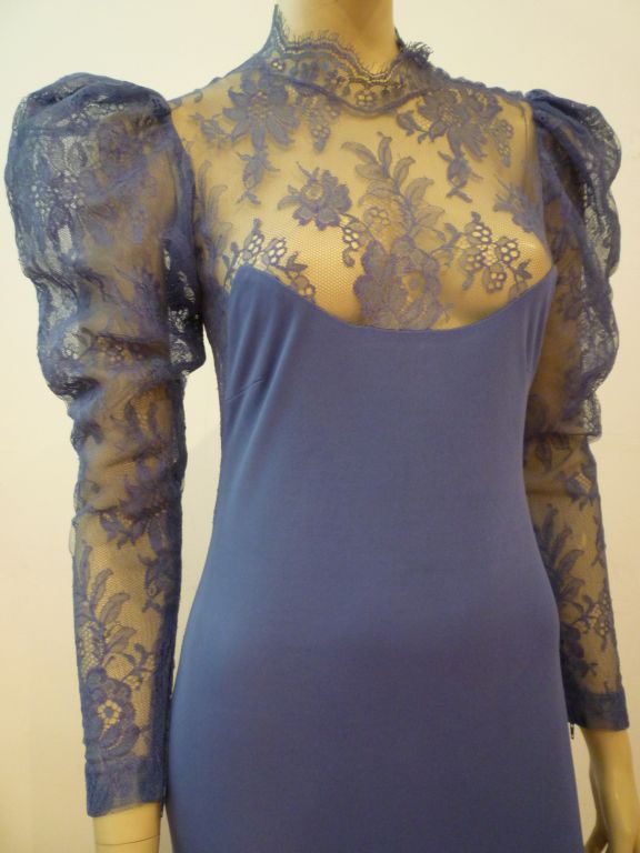 Loris Azzaro 70s Lace and Crepe Gown with Extremely Low Back 1