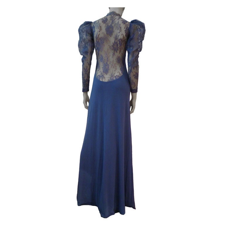 Loris Azzaro 70s Lace and Crepe Gown with Extremely Low Back