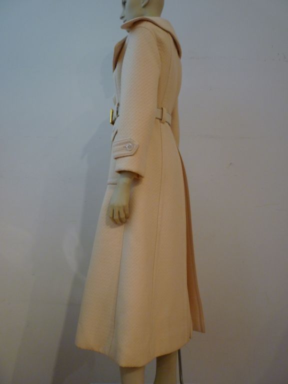 Women's Galanos 70s Trench Style Maxi Coat in Cream Wool