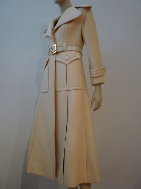 Galanos 70s Trench Style Maxi Coat in Cream Wool 1