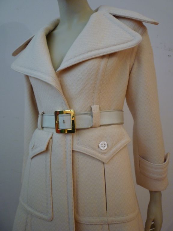 Galanos 70s Trench Style Maxi Coat in Cream Wool 2