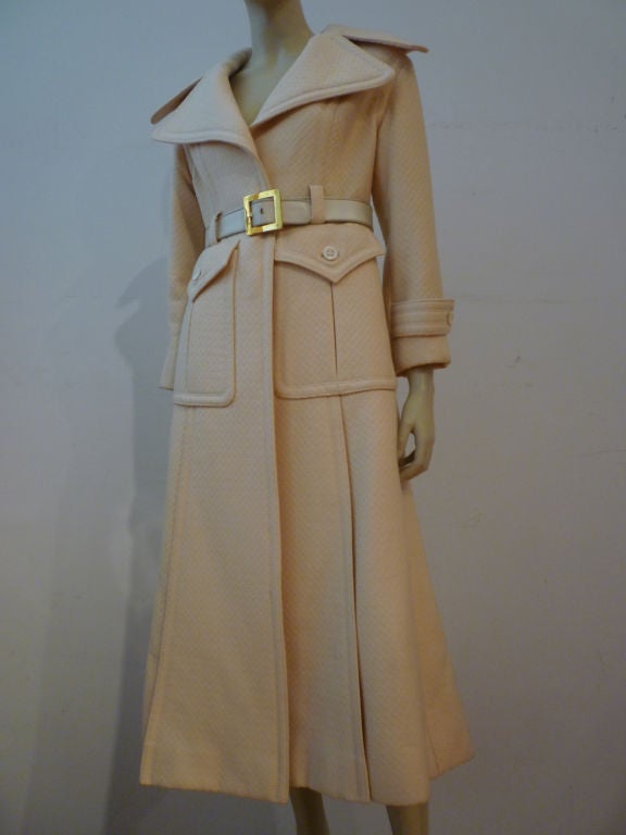 Galanos 70s Trench Style Maxi Coat in Cream Wool 5