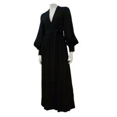 Norell - Tassell Black Wool Knit Gown V-Neck Balloon Cuff