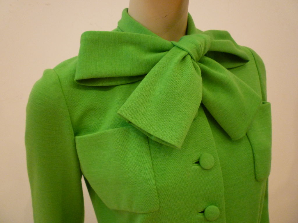 Norman Norell for Bonwit Teller  60s Apple Green Knit Day Dress 1