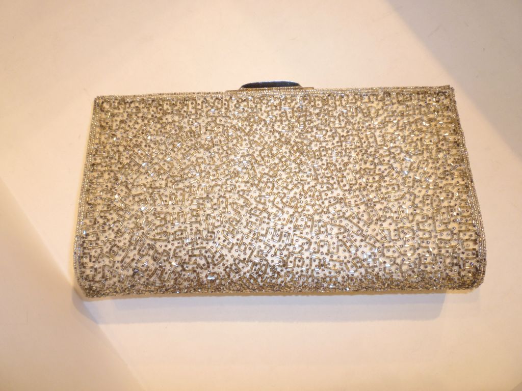 50s Silver Hand Beaded Clutch 2