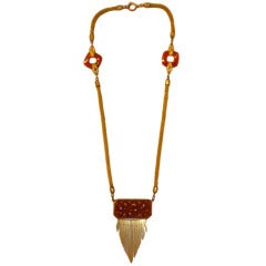 30s Carnelian and Gold Fringe Necklace