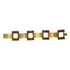 30s Art Deco Style Carnelian Glass Link Bracelet