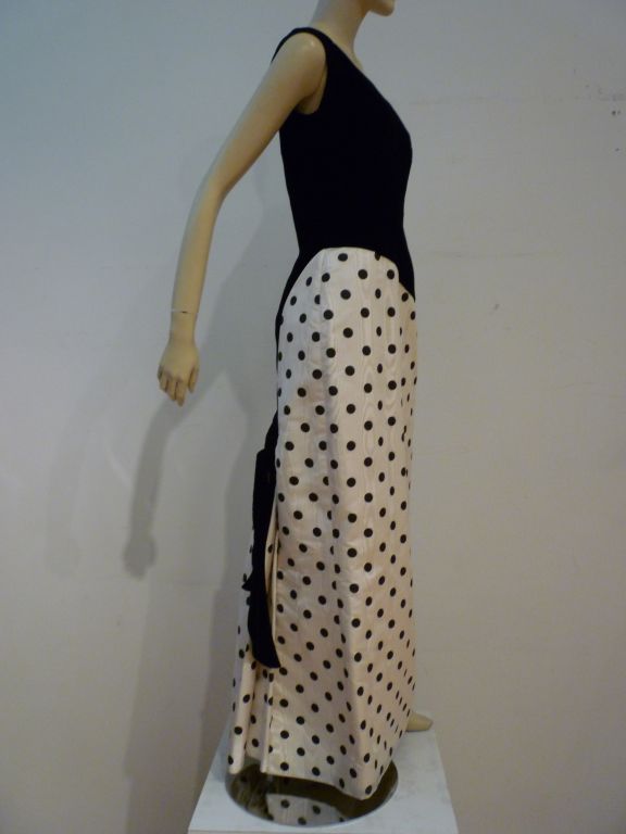 Women's Carolina Herrera Early '80s One Shoulder Polka Dot Gown