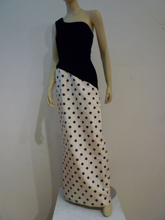 Carolina Herrera Early '80s One Shoulder Polka Dot Gown 1