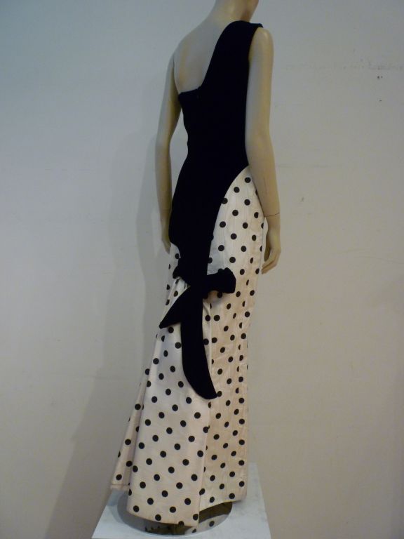 Carolina Herrera Early '80s One Shoulder Polka Dot Gown 4