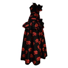 Nina Ricci 70s Floral Silk Strapless Gown w/ Gorgeous Ruffles
