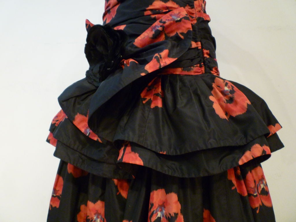 Nina Ricci 70s Floral Silk Strapless Gown w/ Gorgeous Ruffles 2