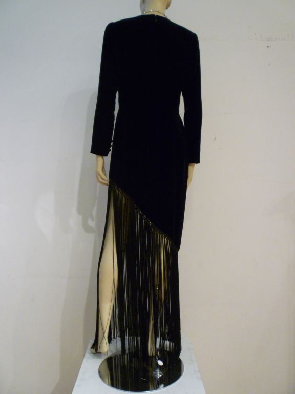 Women's Bill Blass 70s Dramatic  Velvet and Fringe Gown