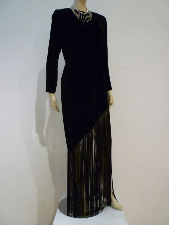 Bill Blass 70s Dramatic  Velvet and Fringe Gown 1