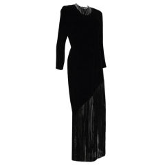 Bill Blass 70s Dramatic Velvet and Fringe Gown 12