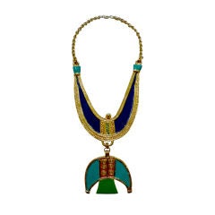 70s Egyptian Revival Necklace - Brightly Enameled