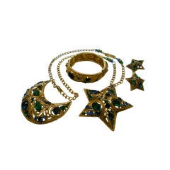 Complete Set of Blue and Green Rhinestone Moon and Star Jewels