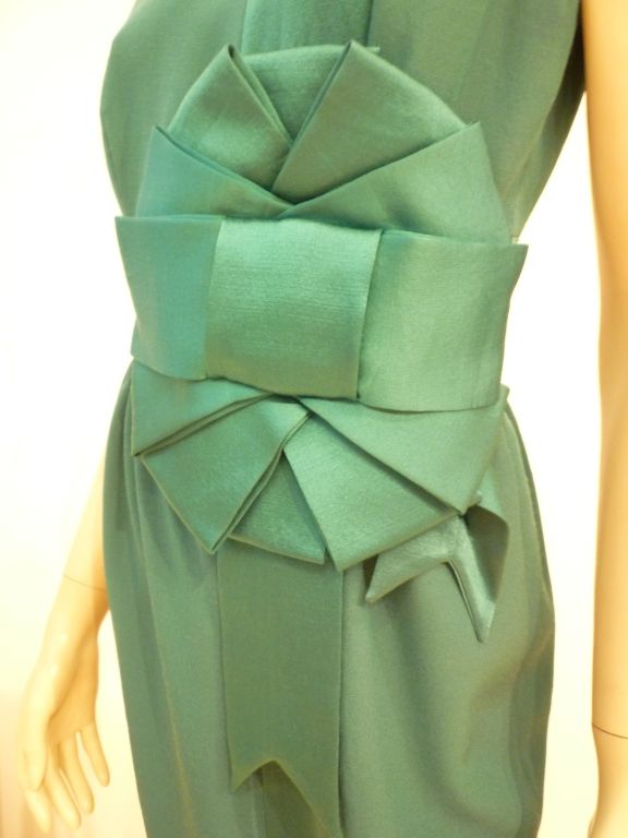 Moschino Couture!  Green Satin and Crepe Cocktail Dress 1