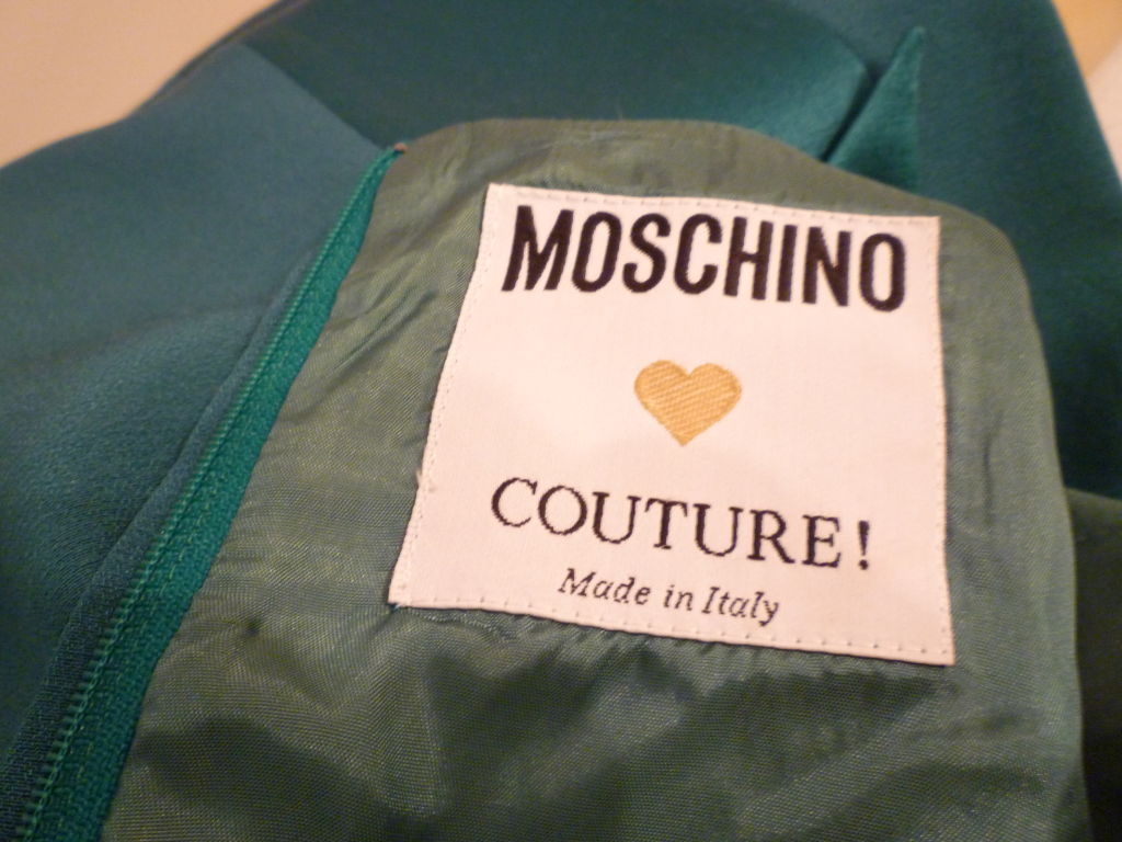 Moschino Couture!  Green Satin and Crepe Cocktail Dress 2