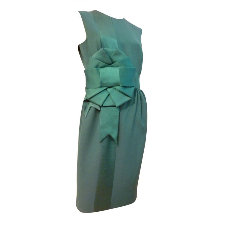 Moschino Couture!  Green Satin and Crepe Cocktail Dress
