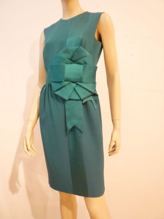Moschino Couture!  Green Satin and Crepe Cocktail Dress 3