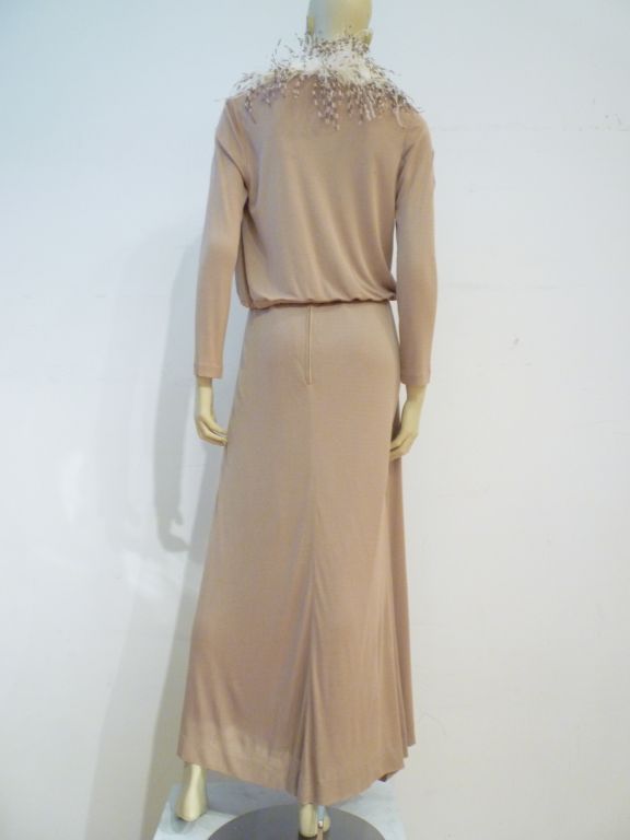 Women's Mollie Parnis 70s Silk Jersey 2-Piece Halter & Jacket w/ Maribou