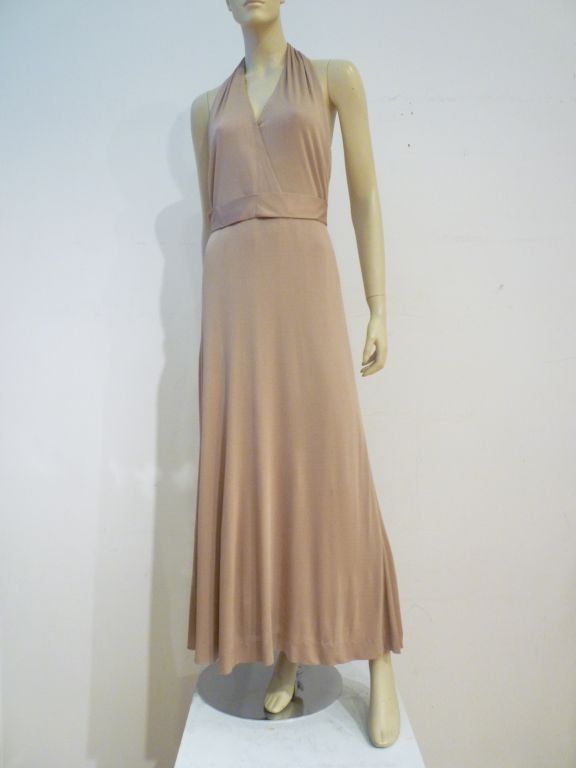 Mollie Parnis 70s Silk Jersey 2-Piece Halter & Jacket w/ Maribou 1