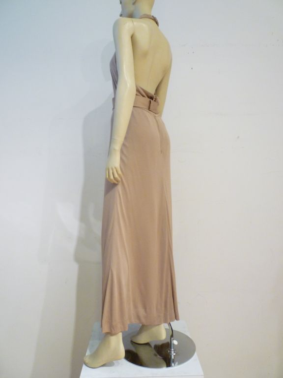 Mollie Parnis 70s Silk Jersey 2-Piece Halter & Jacket w/ Maribou 2