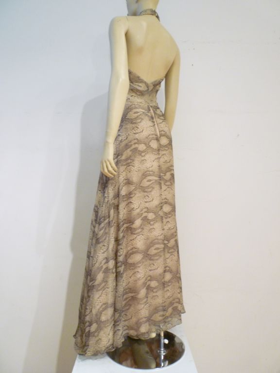 Women's 70s Snake Print Chiffon Halter Gown
