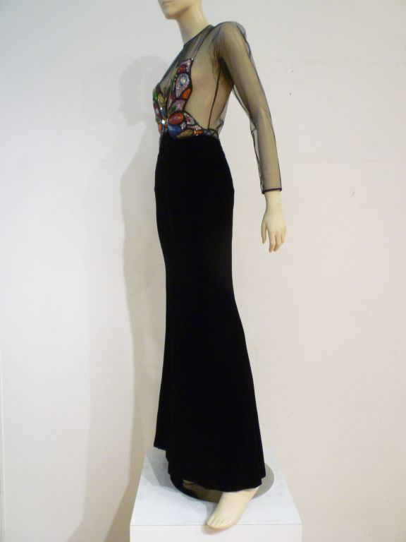 Oscar De la Renta Sexy Schmetterlingskleid mit Perlen und transparentem Body