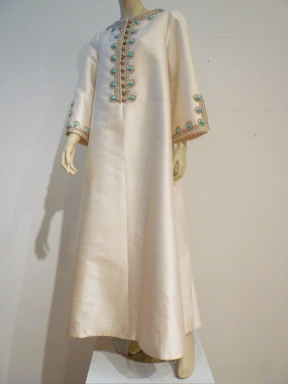 I. Magnin 60s Silk Embroidered Caftan 4