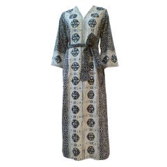 I. Magnin Cotton Caftan w/ Embroidered Mirror Embellishment