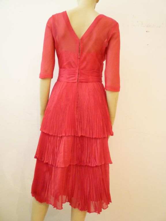Women's Worth 50s Shimmery Fuschia Cocktail Dress w/ Lavish Pleating
