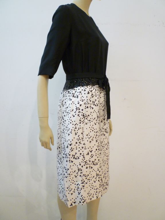 Norman Hartnell 1950s Silk Dress Suit w/ Sequin Embellishment 1