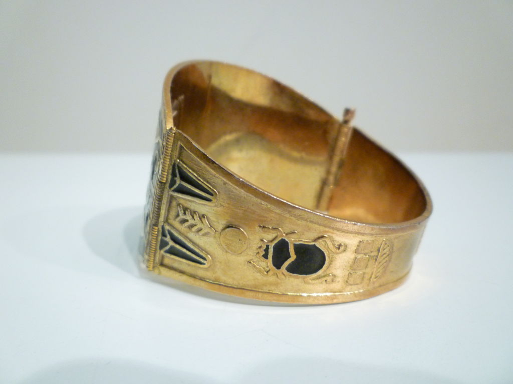 Women's or Men's Egyptian Revival Brass and Enamel Scarab Cuff